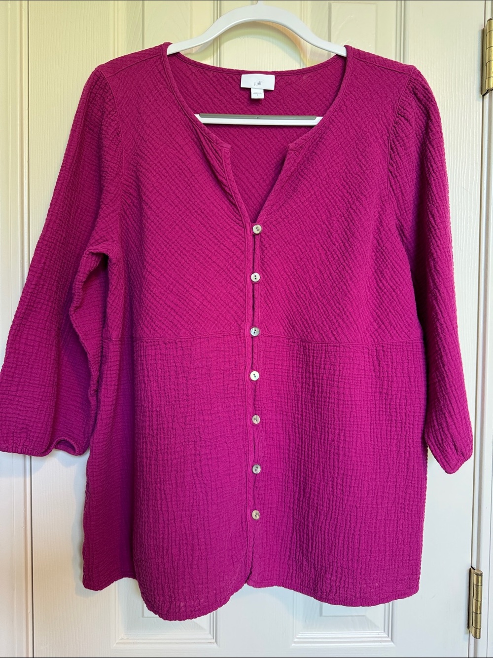 NWOT J. Jill Button-Down Cotton Gauze Top in Fuchsia